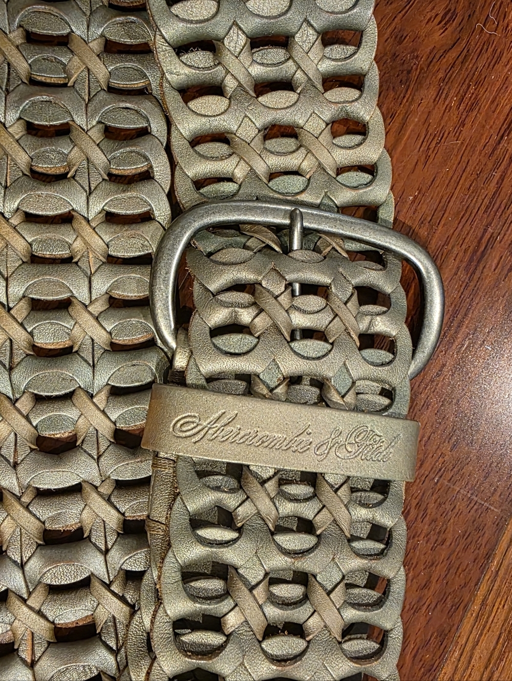 Abercrombie And Fitch Metallic Taupe Woven Leather Belt
